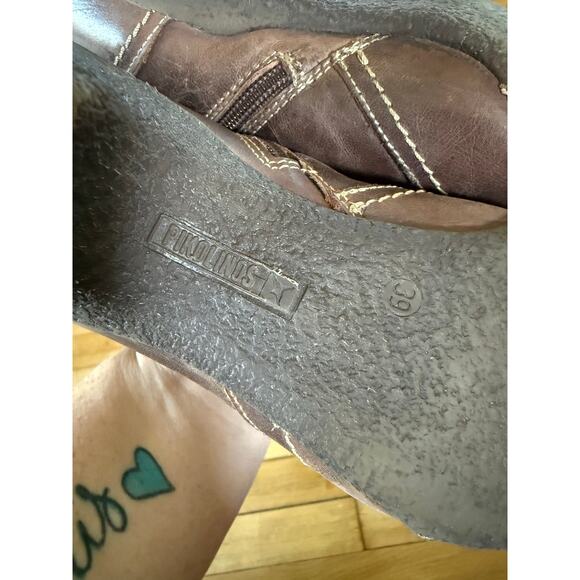 Pikolinos brown leather chunky heel ankle boots stitch detailing - Picture 8 of 11
